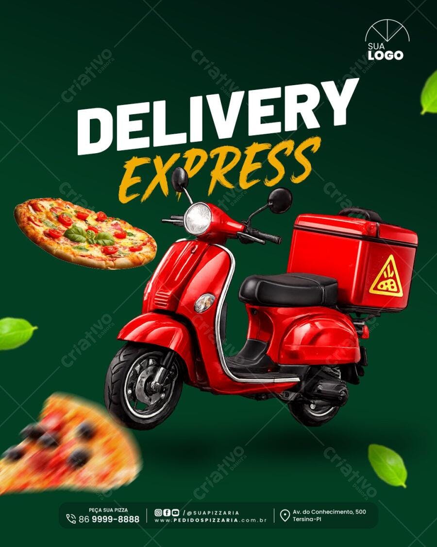 Post Instagram Pizzaria Delivery Express PSD Editável