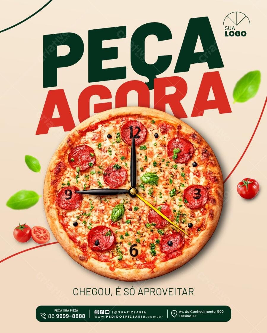 Post Instagram Pizzaria Delivery Peça Agora PSD Editável