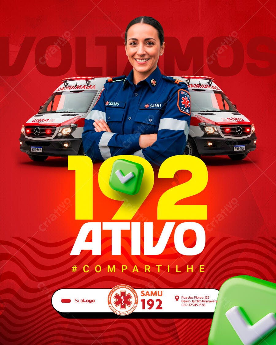 Post Instagram SAMU 192 Ativo PSD Editável