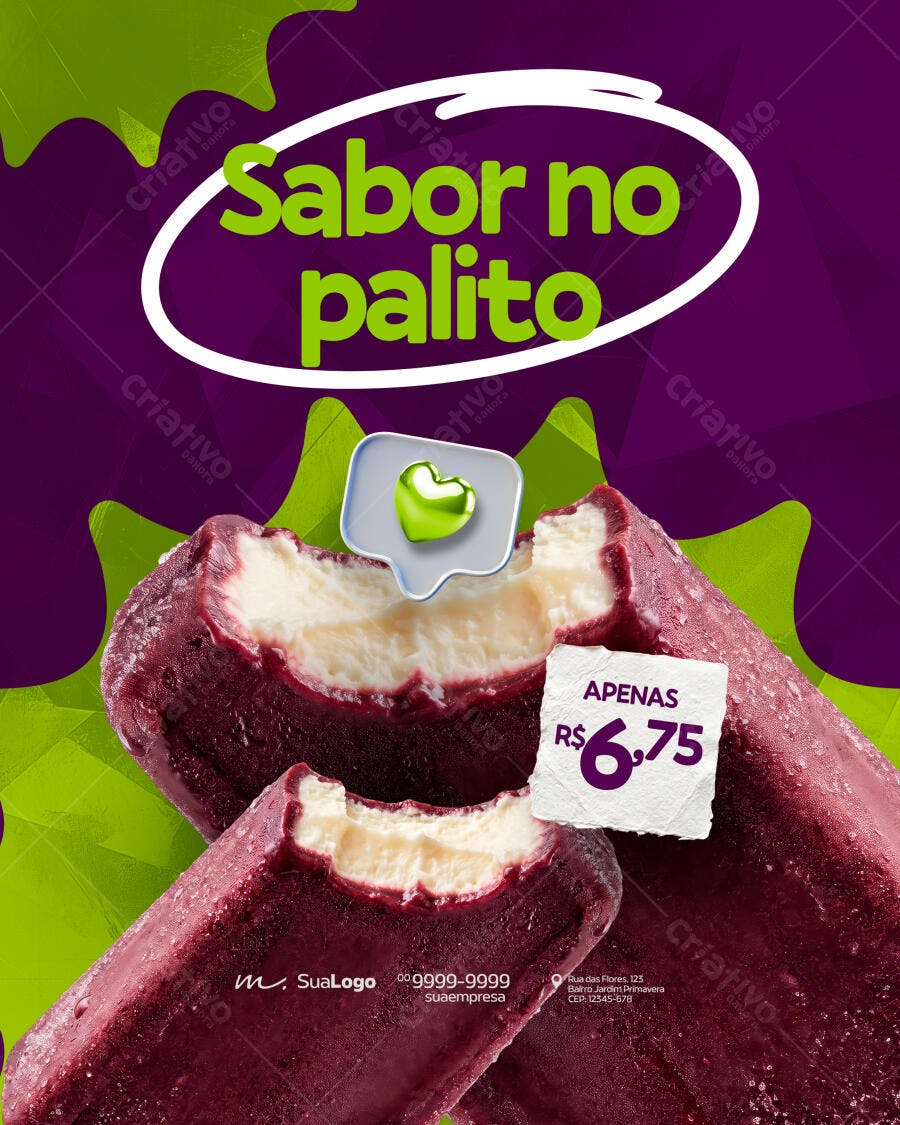 Post Instagram Sorveteria Picolé Açaí PSD Editável