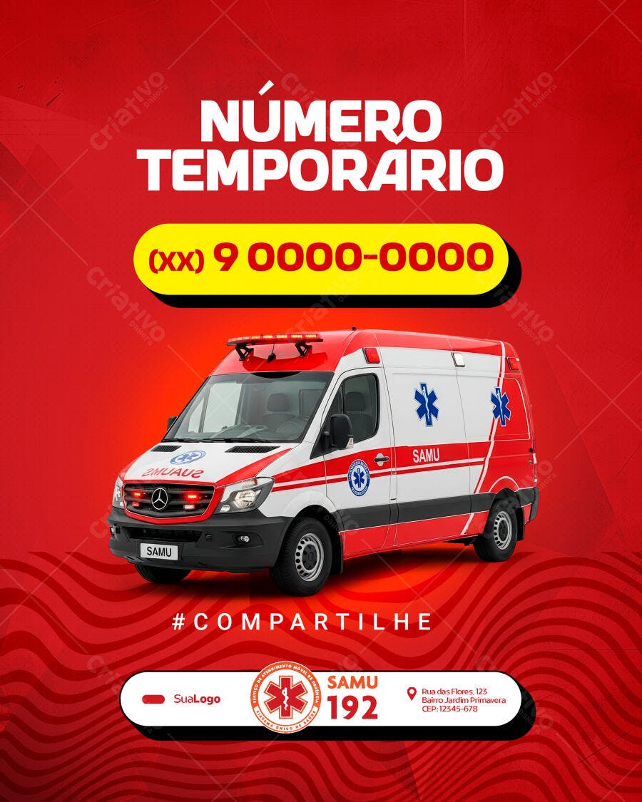 Post Social Media SAMU Emergência Saúde PSD Editável