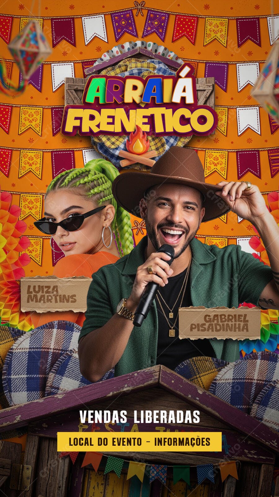 Story Instagram Arraiá Frenético Festa Junina PSD Editável