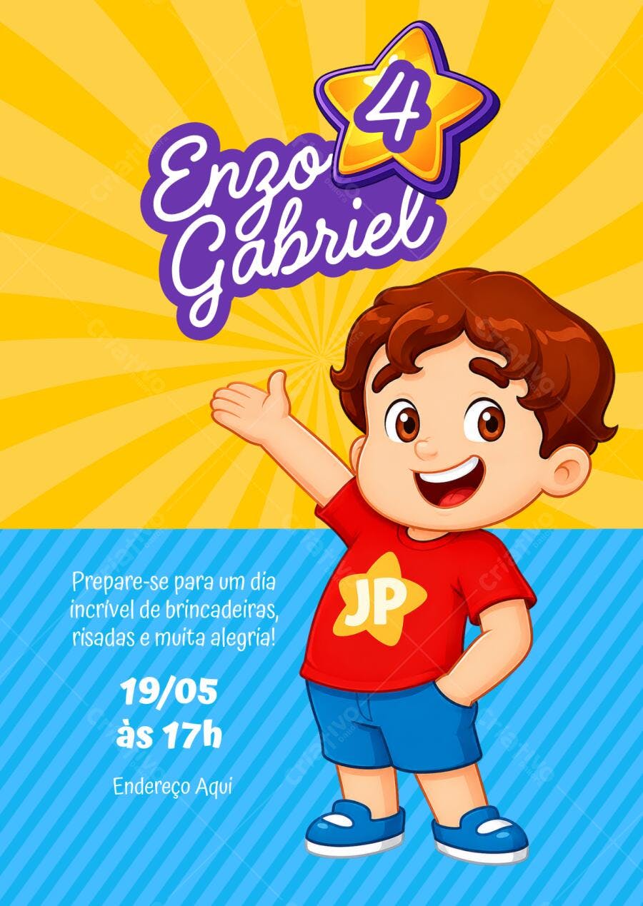 Convite de aniversário JP editável
