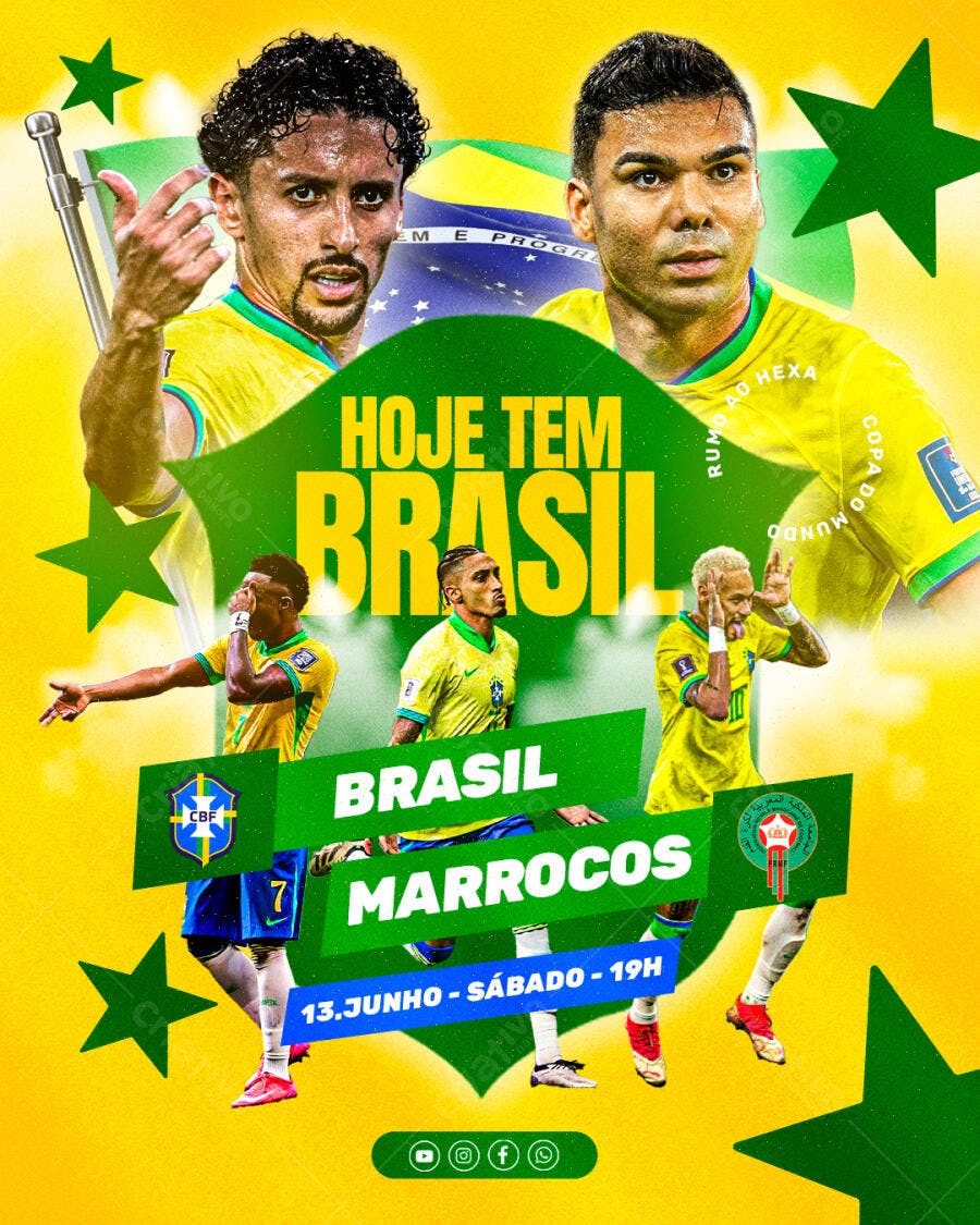 Futebol Hoje Tem Brasil x Marrocos Copa do Mundo PSD Editável