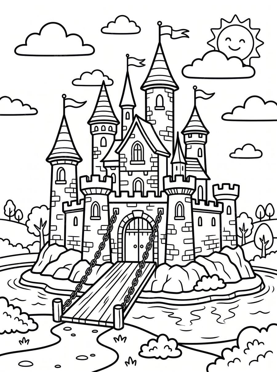 Castelo Princesa Desenho para Colorir Ponte Levadiça