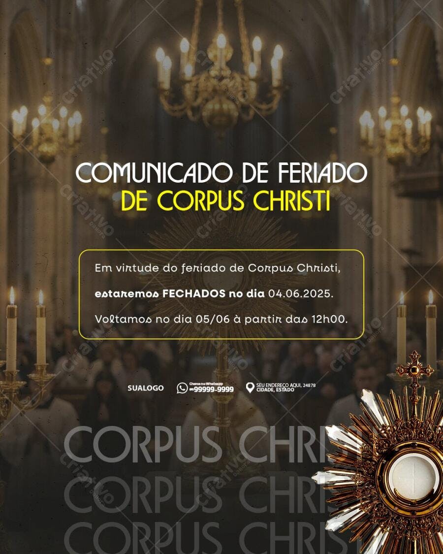 Comunicado Feriado Corpus Christi PSD Editável