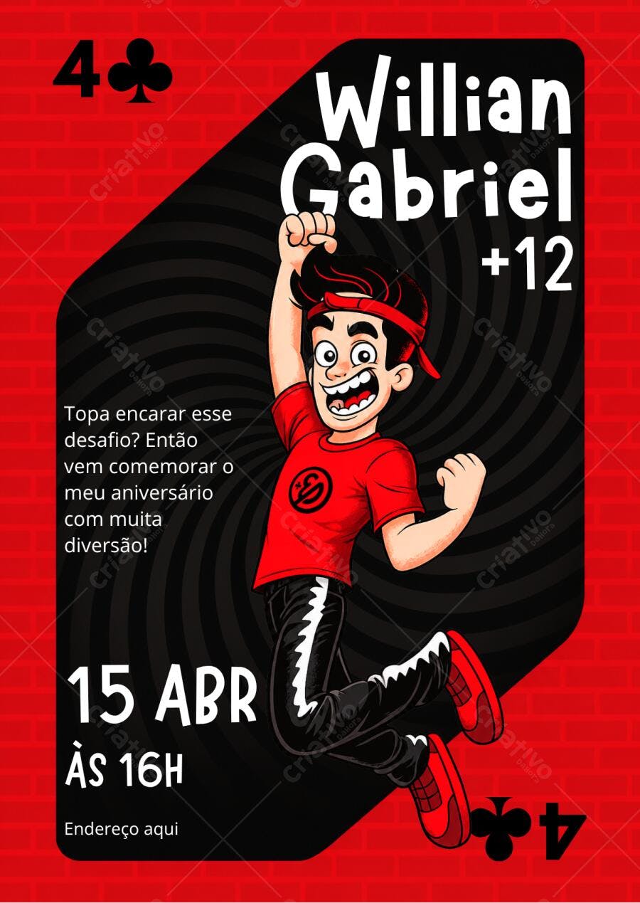Convite Aniversário Gamer Menino Enaldinho +12 Anos Editável