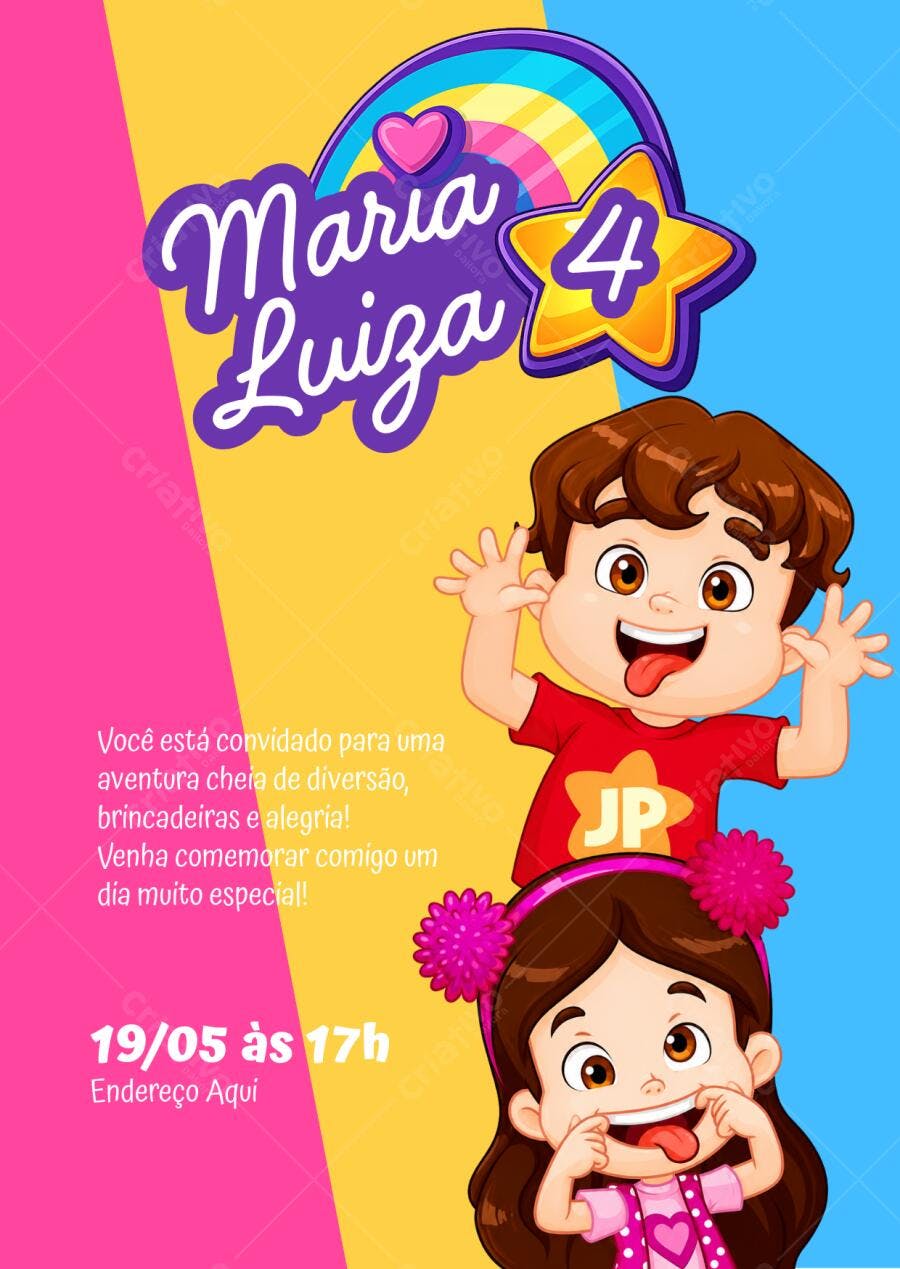 Convite Aniversário Infantil Maria Luiza 4 Anos Editável