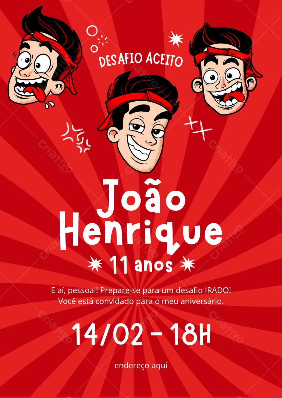 Convite Aniversário Menino Desafio Aceito Enaldinho 11 Anos Editável