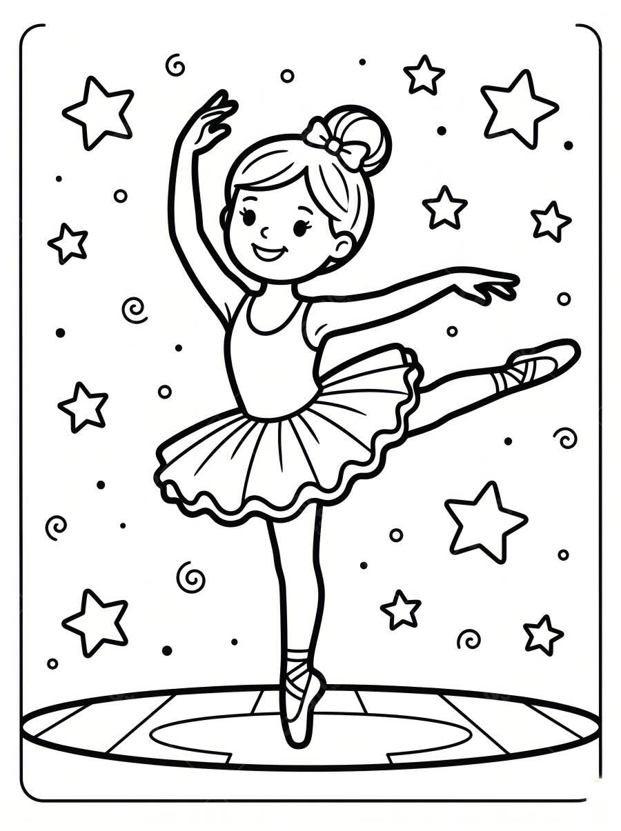 Desenho Bailarina Dançando Estrelas Fundo Branco