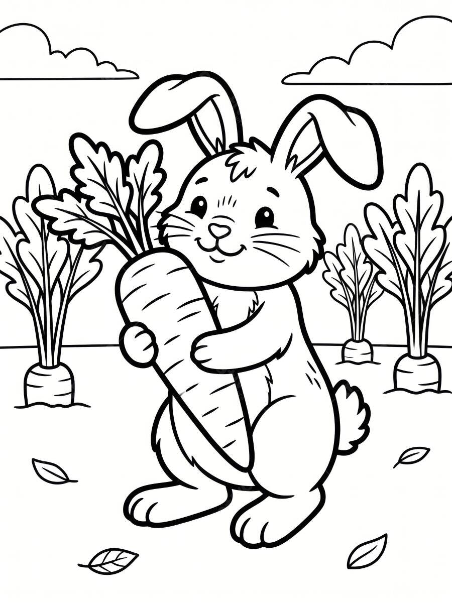 Desenho Coelho Segurando Cenoura Campo para Colorir