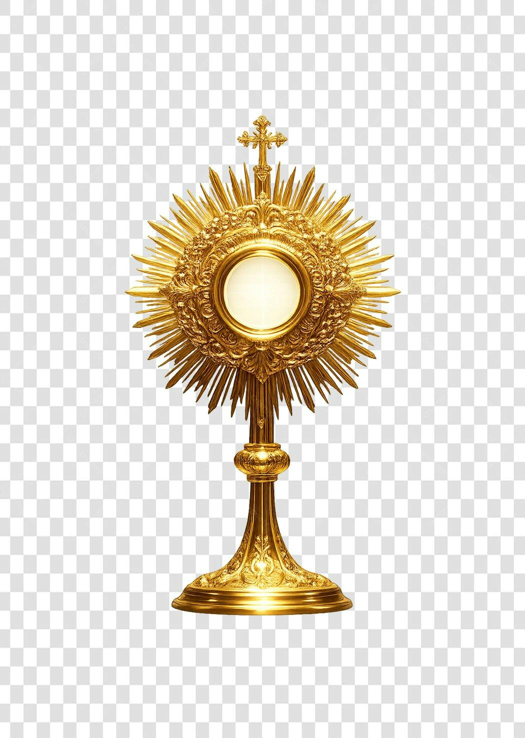 Elemento 3D Ostensório Dourado Religião Católica PNG Fundo Transparente