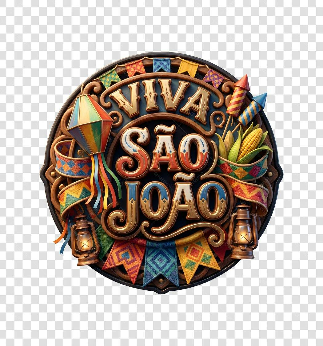 Elemento 3D Viva São João Festa Junina Junho PNG Fundo Transparente