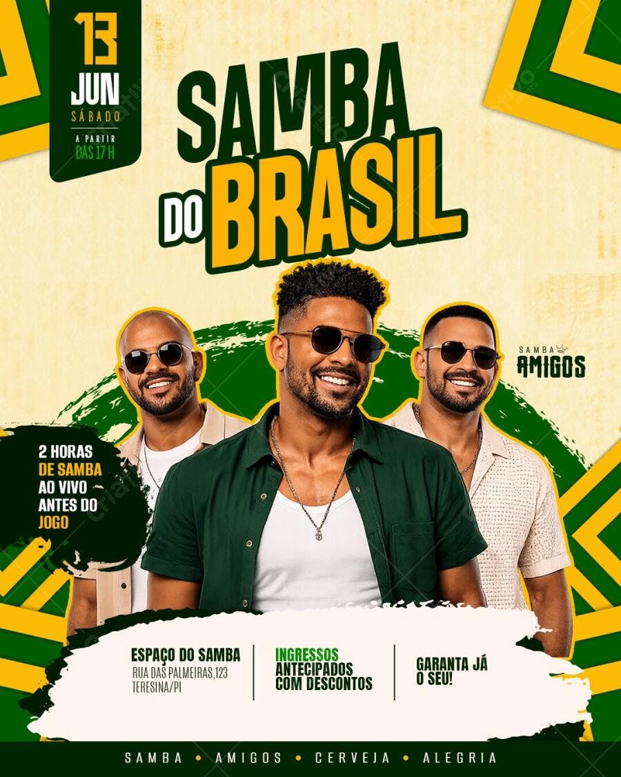 Flyer Samba do Brasil Evento Musical PSD Editável