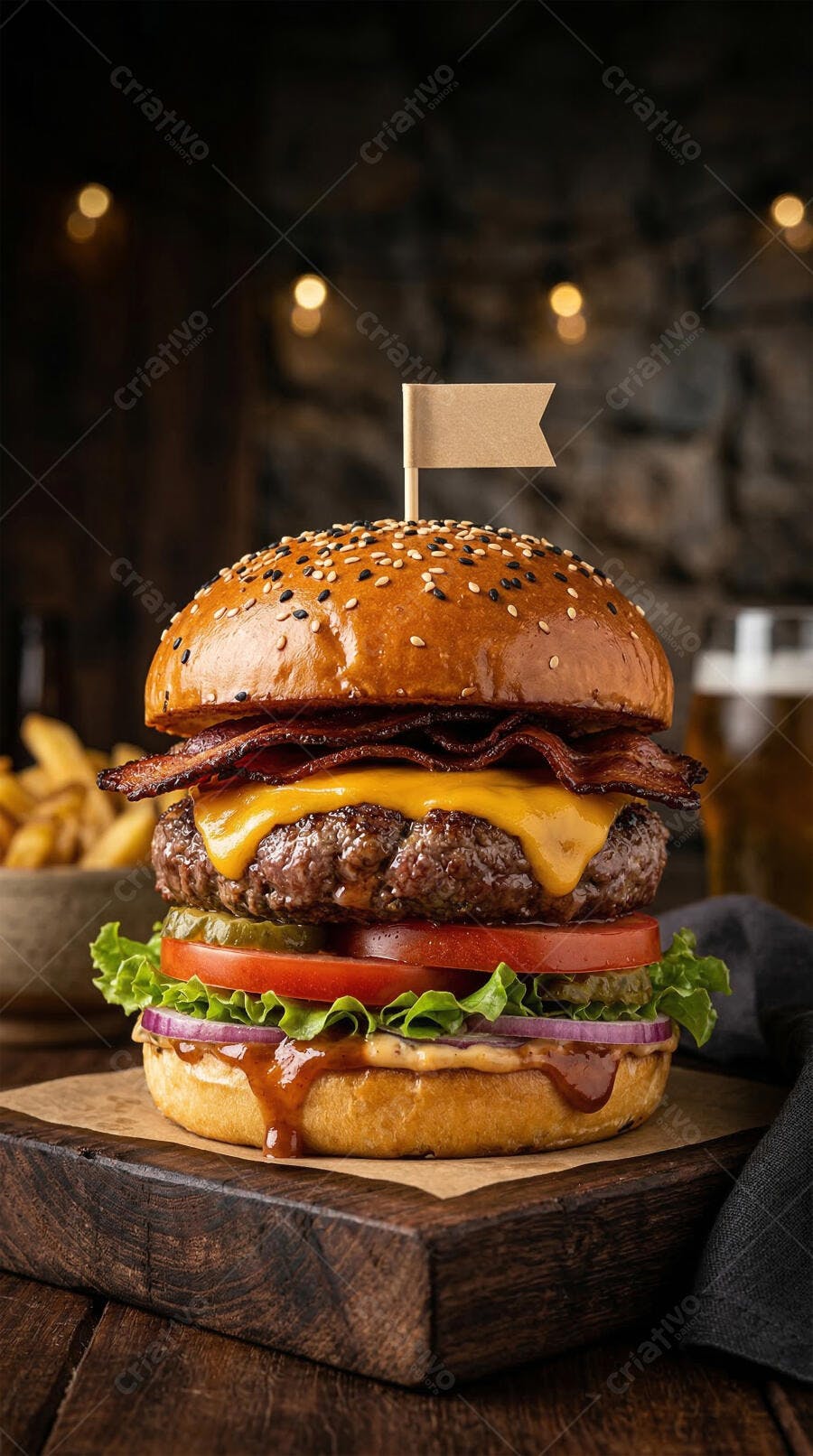 Foto Hambúrguer Artesanal Bacon Queijo Cheddar Batata Frita