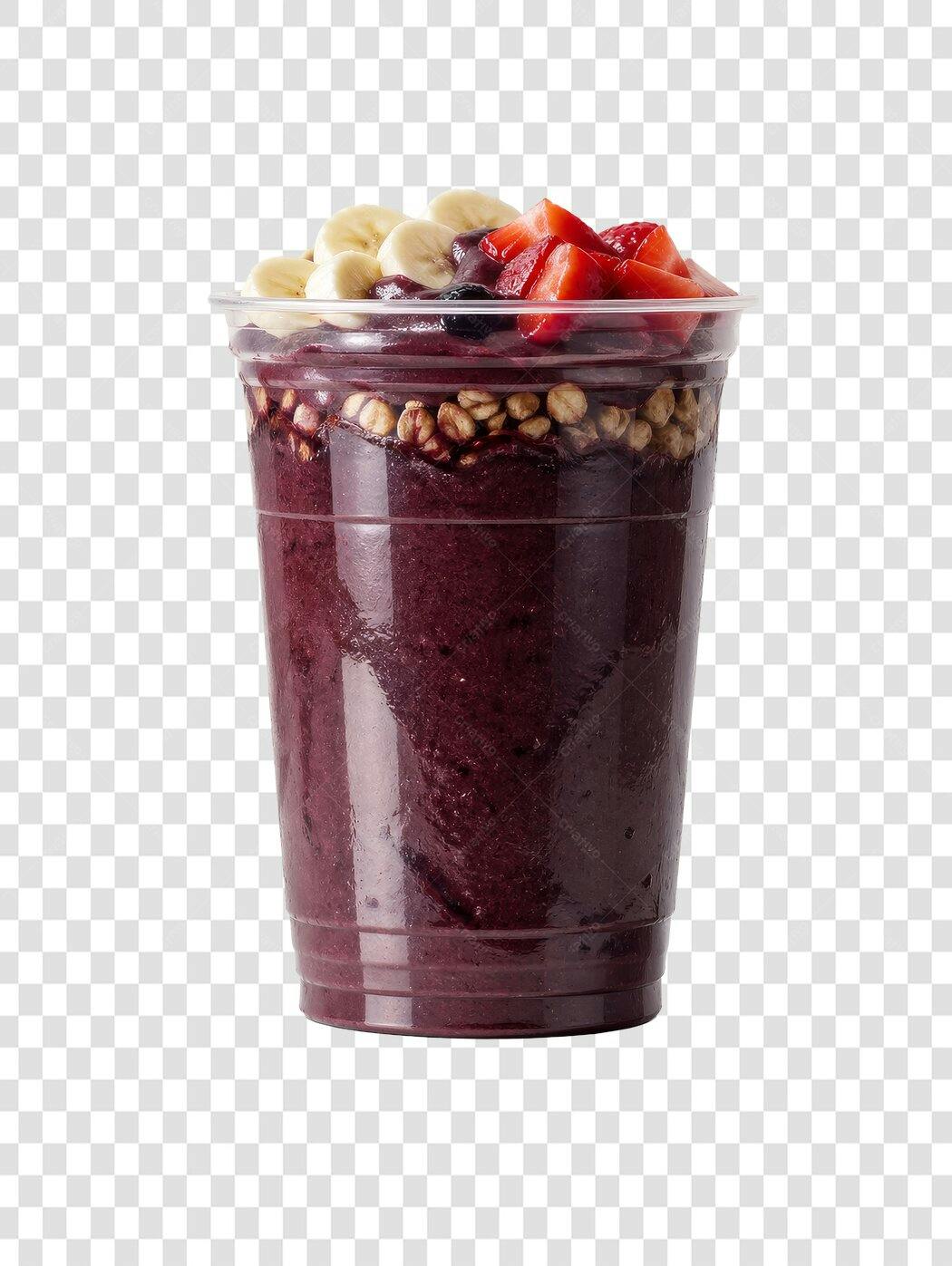 Foto Recortada Açaí com Banana Morango Granola PNG Fundo Transparente
