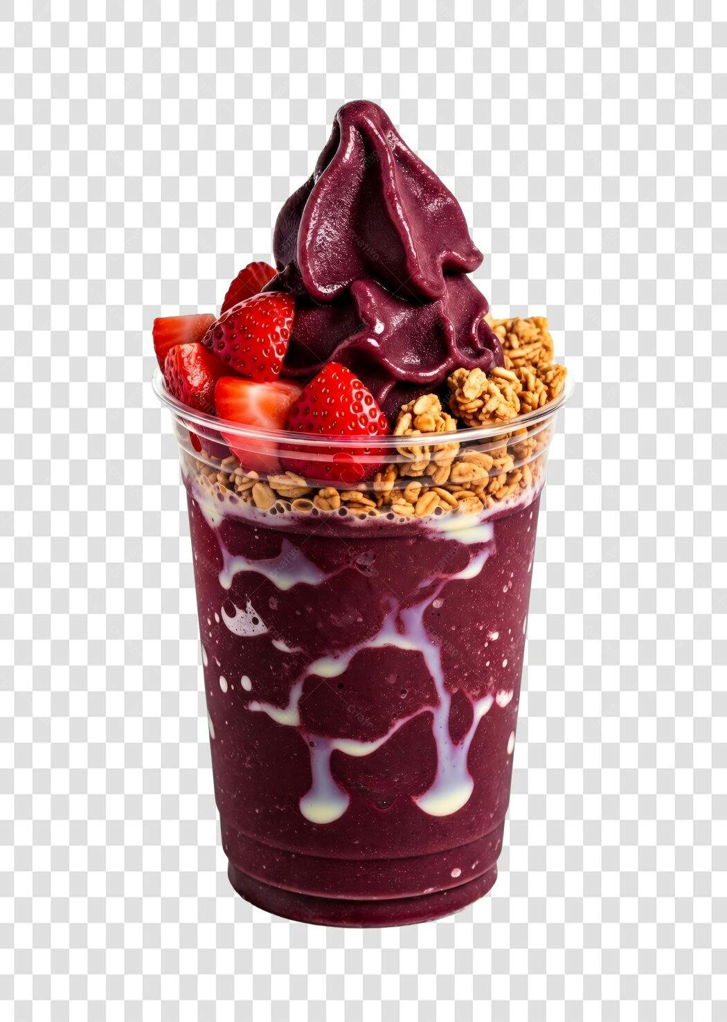Foto Recortada Açaí com Morango Granola Leite Condensado PNG Fundo Transparente