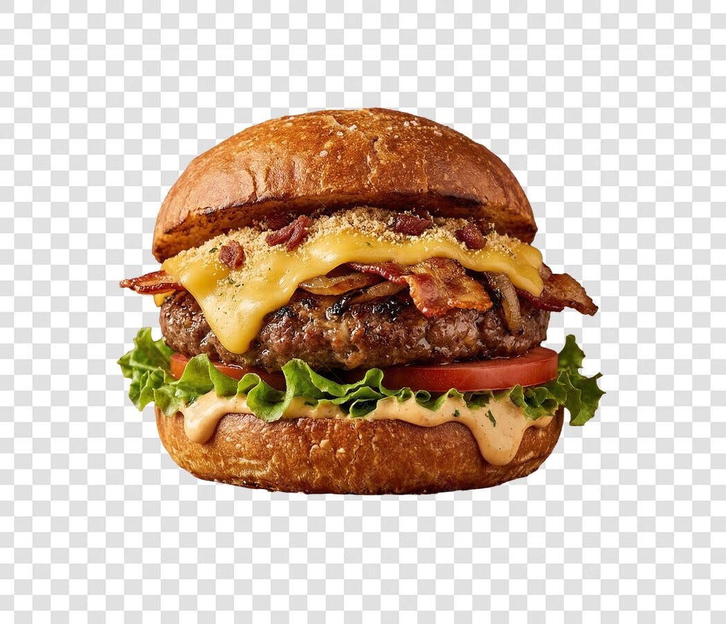 Foto Recortada Hambúrguer Bacon Cheddar PNG Fundo Transparente