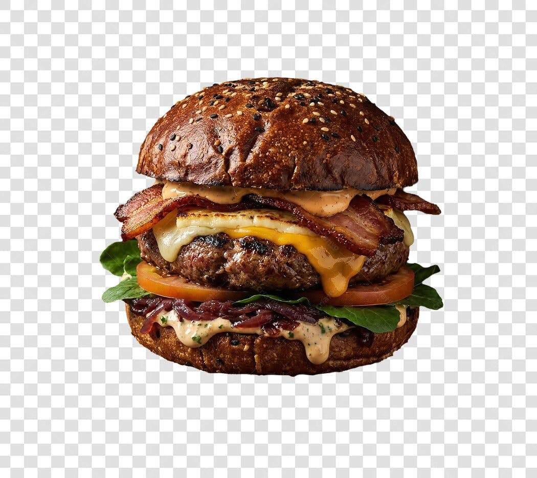 Foto Recortada Hambúrguer Bacon Queijo PNG Fundo Transparente