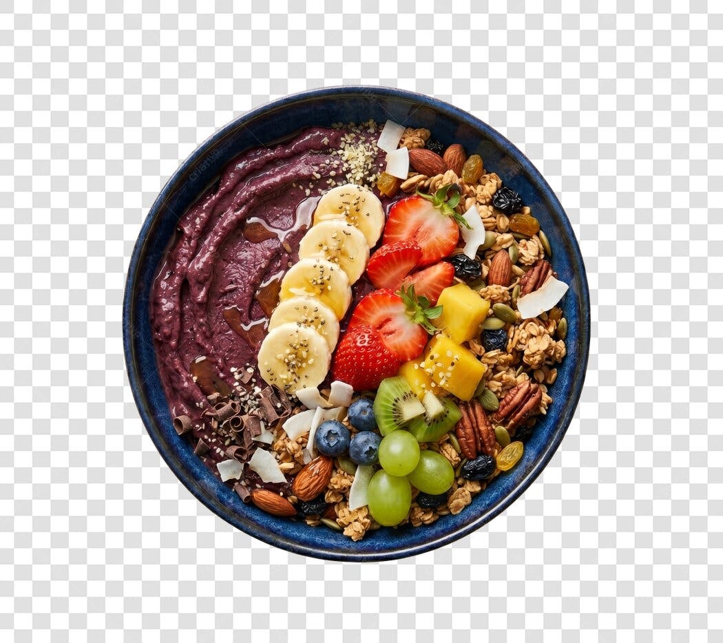 Foto Recortada Tigela Açaí Frutas Granola PNG Fundo Transparente