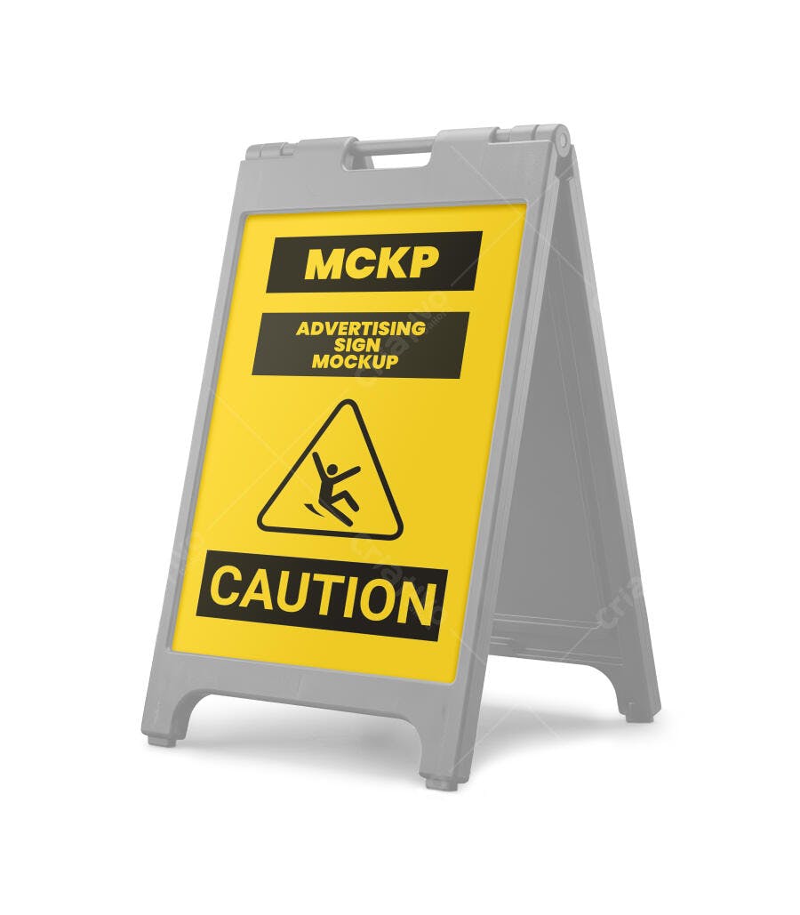 Mockup Placa de Chão A-Frame Sinalização Fundo Branco Editável