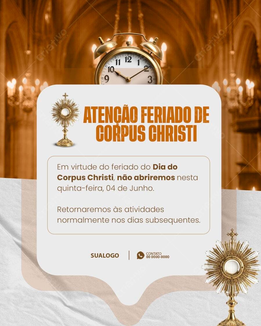 Post Instagram Corpus Christi Feriado Aviso PSD Editável