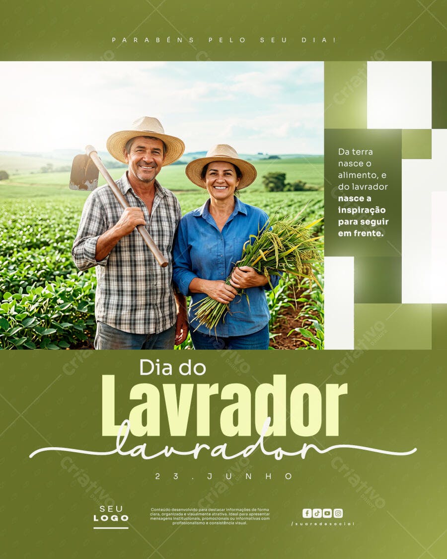 Post Instagram Dia do Lavrador 23 de Junho PSD Editável