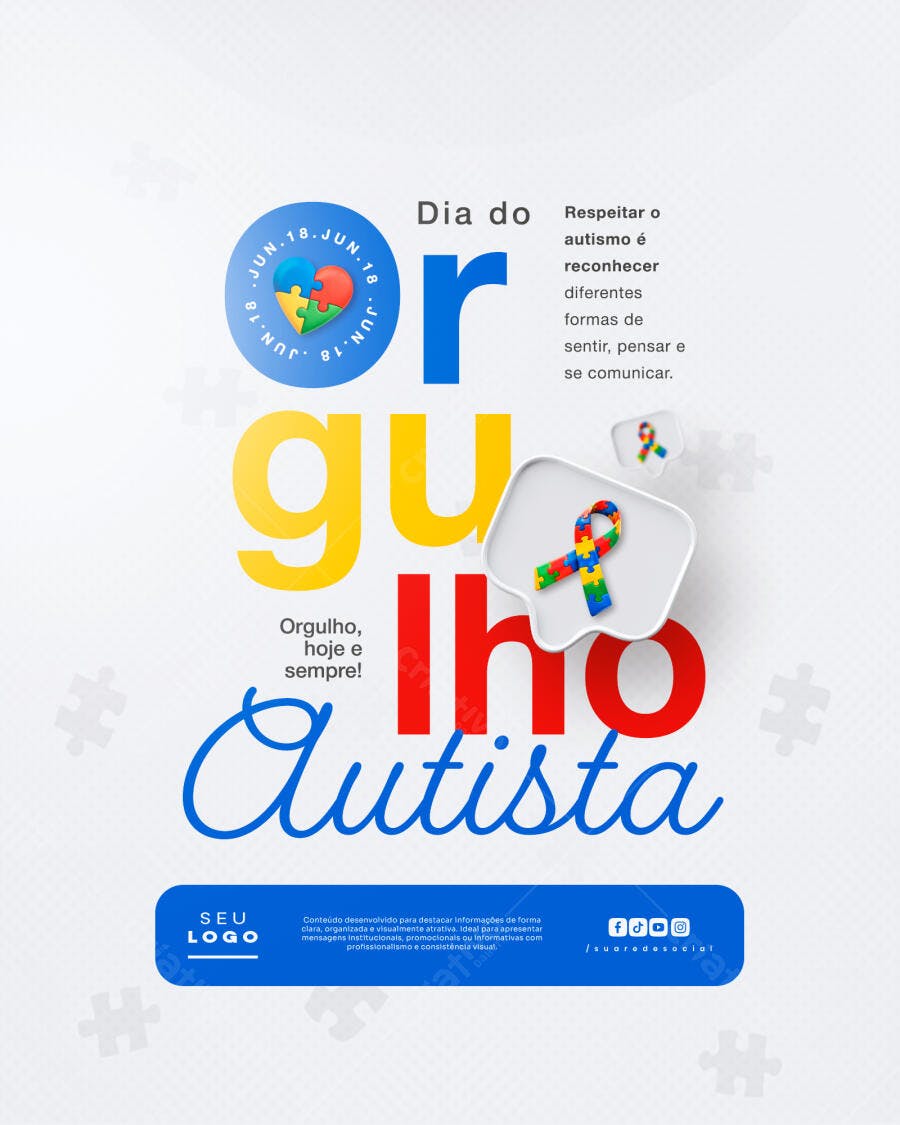Post Instagram Dia do Orgulho Autista Junho PSD Editável