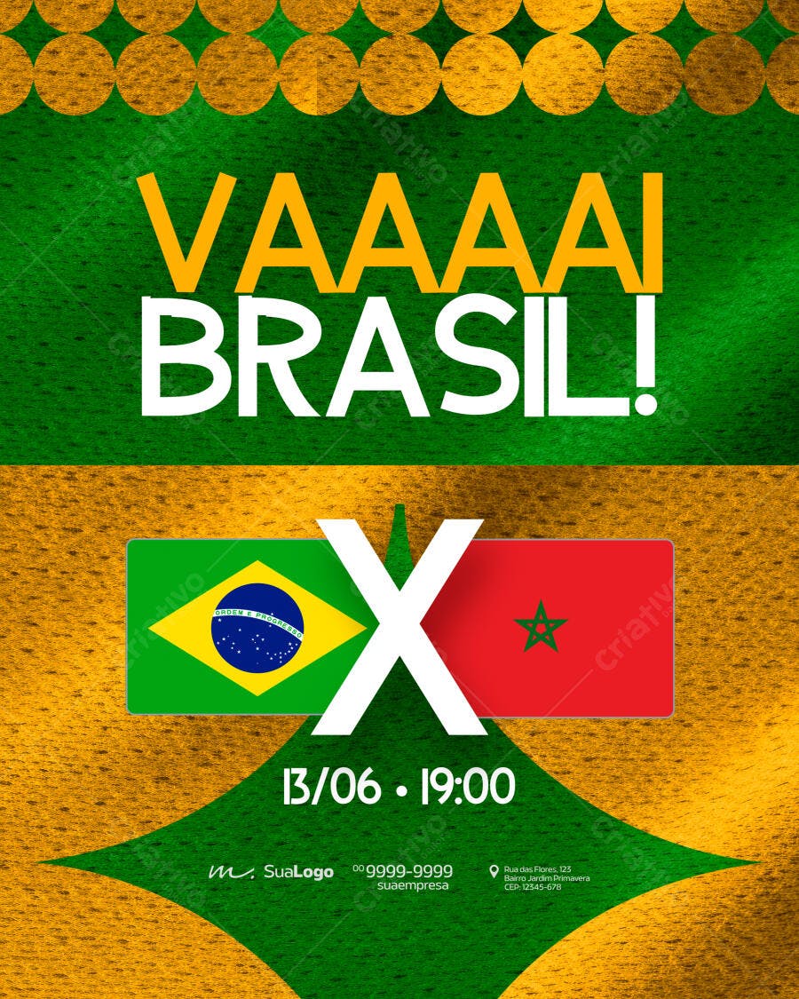 Post Instagram Jogo Brasil Marrocos PSD Editável