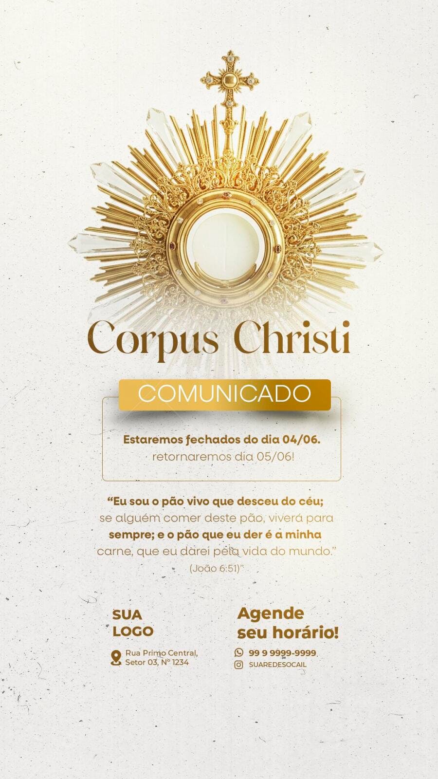 Story Corpus Christi Comunicado Igreja PSD Editável