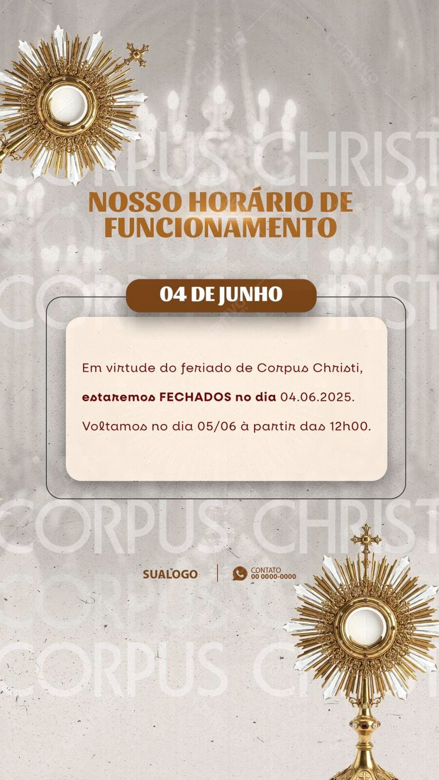Story Instagram Corpus Christi Horário Funcionamento PSD Editável