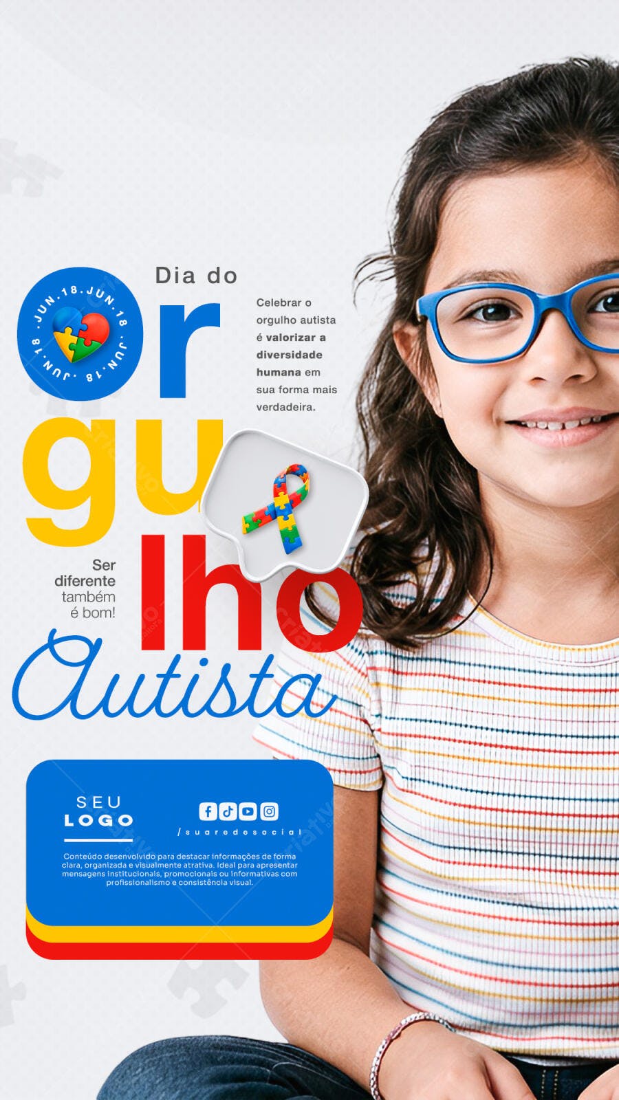 Story Instagram Dia do Orgulho Autista 18 Junho PSD Editável
