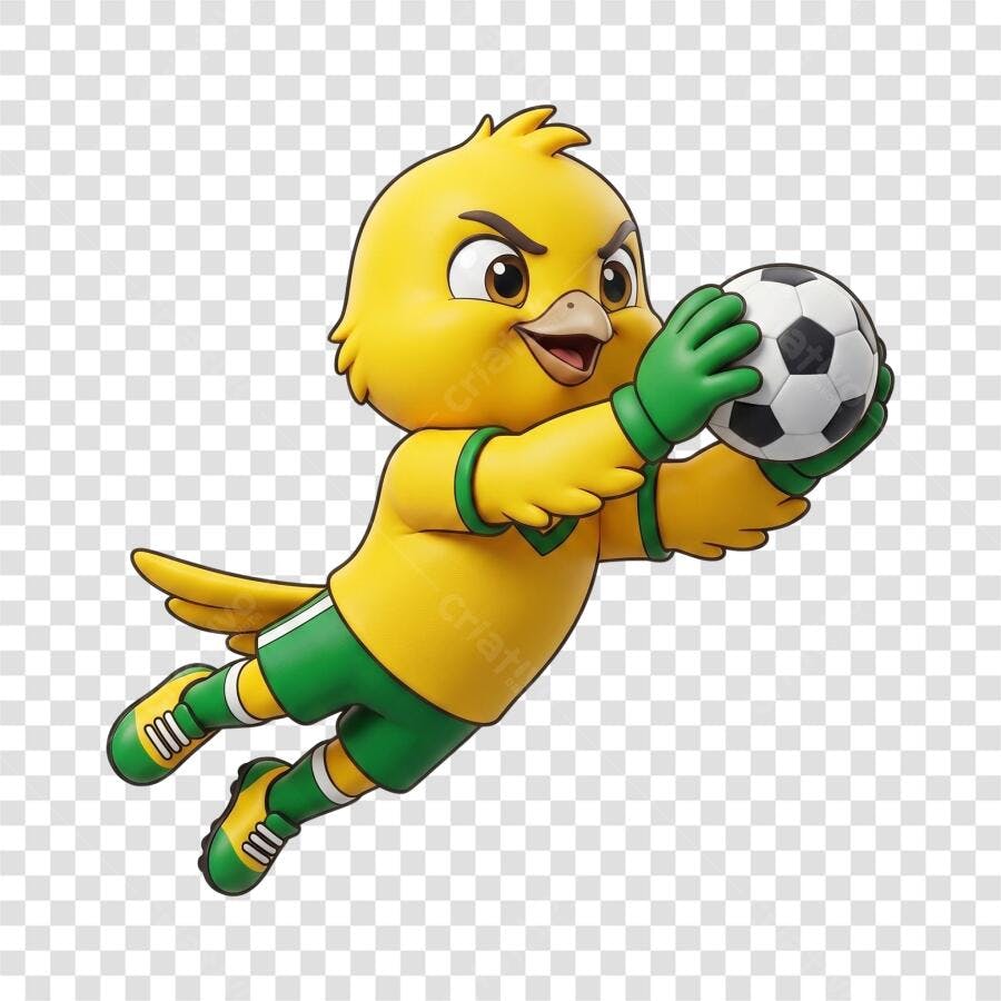 Personagem Canarinho Goleiro de Futebol em Estilo 3D PNG Transparente