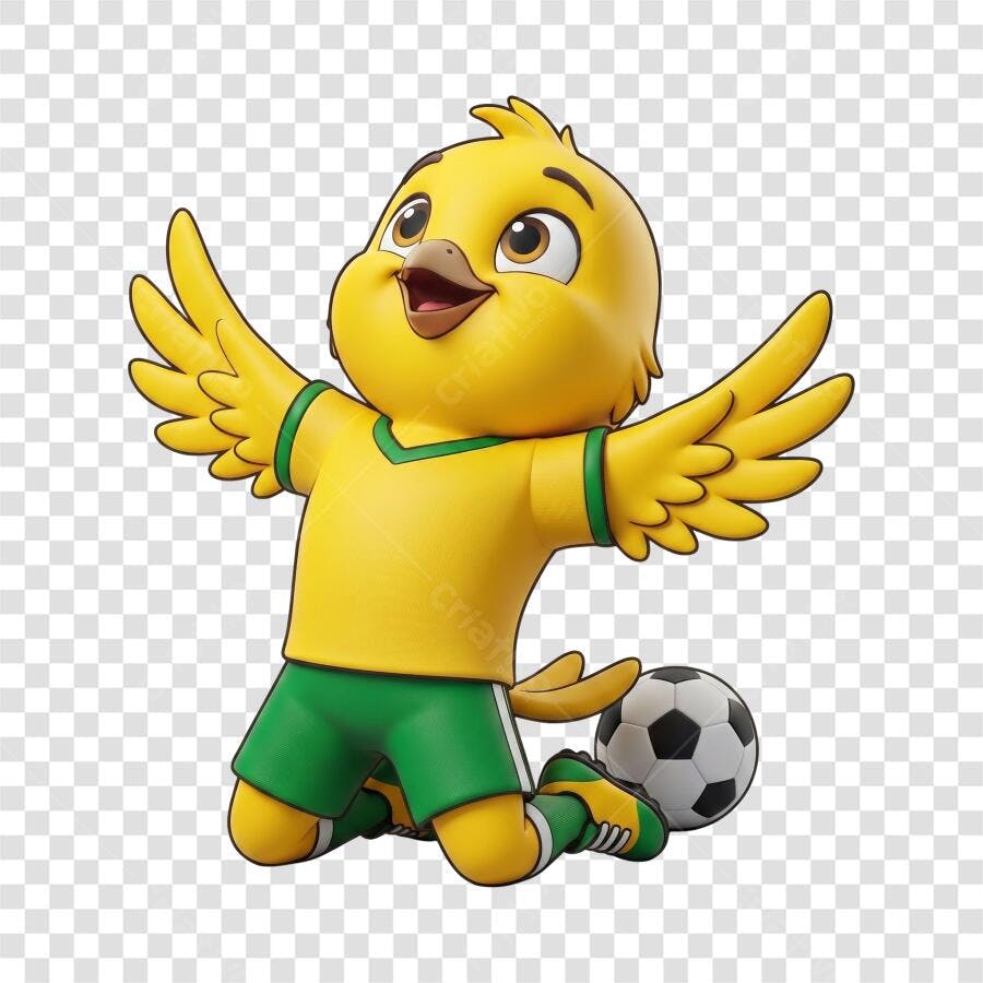 Mascote Canarinho do Futebol Brasileiro Celebrando Gol PNG Transparente