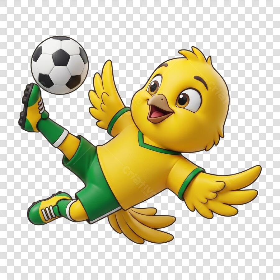 Mascote de Canarinho Jogador de Futebol com Bola PNG Transparente
