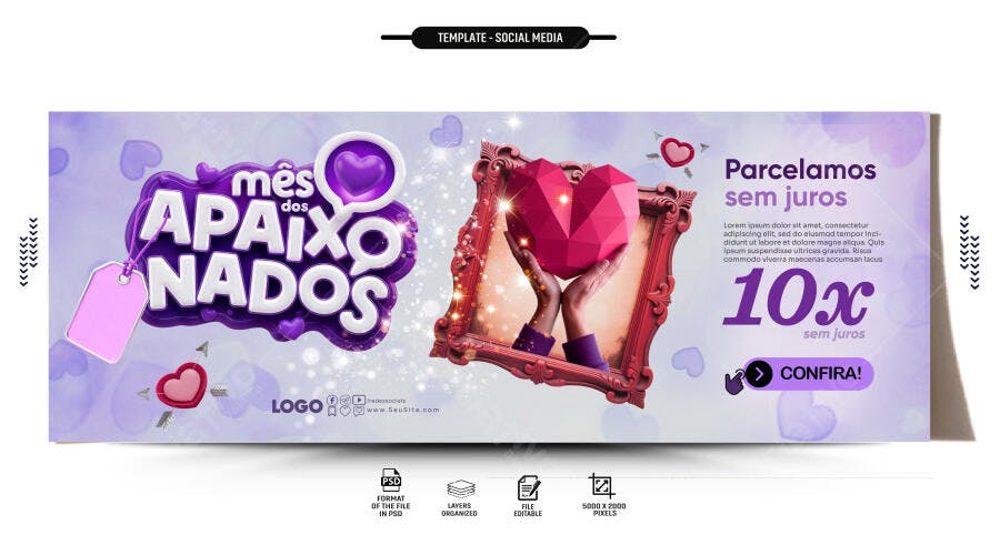 Banner Mês dos Apaixonados Dia dos Namorados PSD Editável