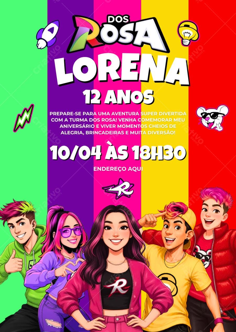 Convite Aniversário Turma da Rosa Lorena 12 Anos Editável