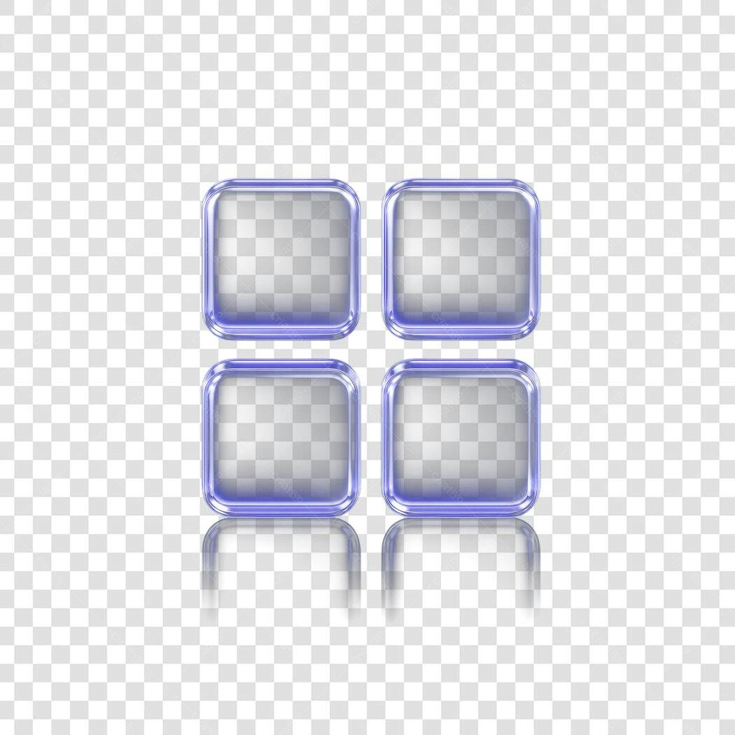 Elemento 3D Botões Quadrados Roxos Brilhantes PNG Fundo Transparente