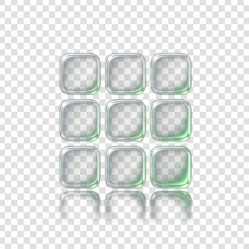 Elemento 3D Botões Quadrados Vidro Transparente PNG Fundo Transparente