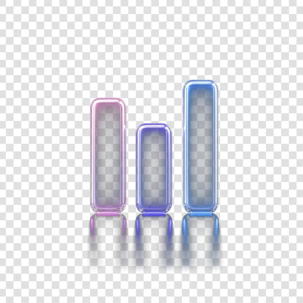 Elemento 3D Gráfico Barras Transparente Roxo Azul PNG Fundo Transparente