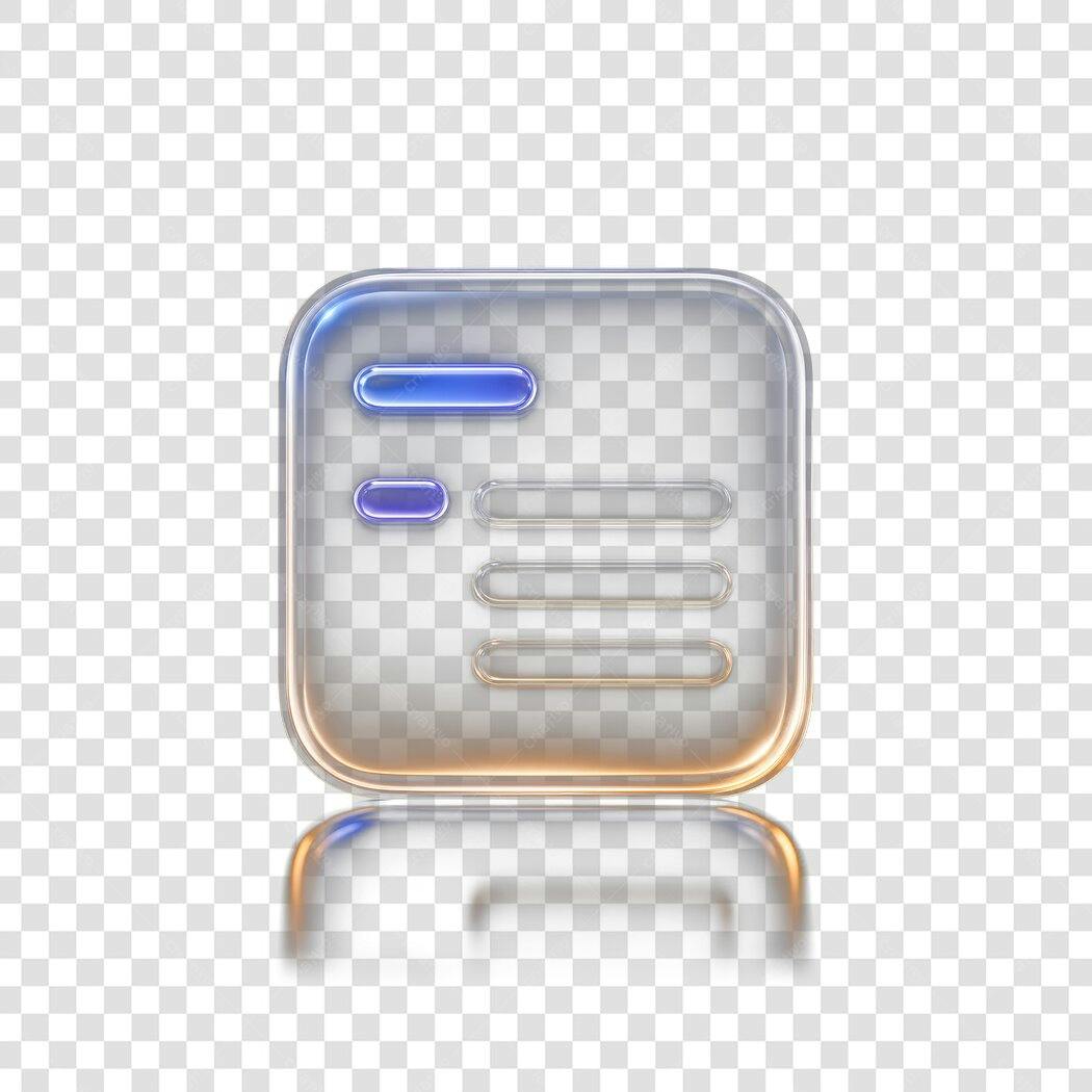 Elemento 3D Ícone Documento Transparente Vidro PNG Fundo Transparente
