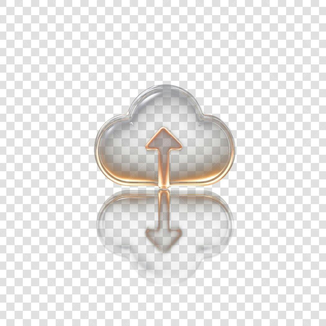 Elemento 3D Nuvem Upload Dourada Transparente PNG Fundo Transparente