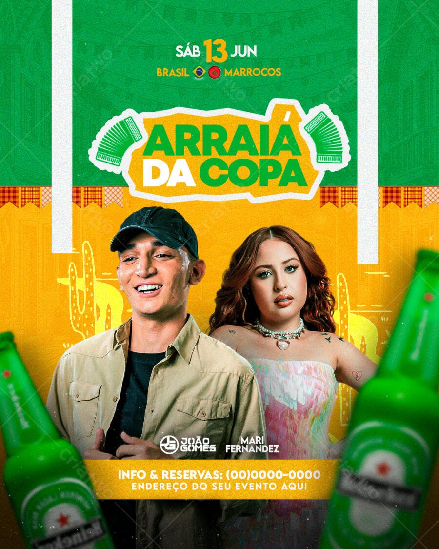 Flyer Arraiá da Copa Festa Junina Junho PSD Editável