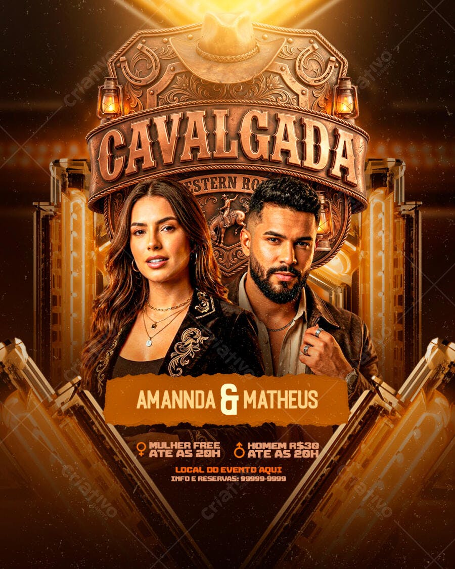 Flyer Cavalgada Western Rodeio Sertanejo PSD Editável