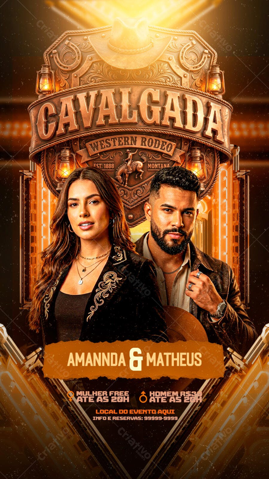 Flyer Cavalgada Western Rodeo Sertanejo PSD Editável