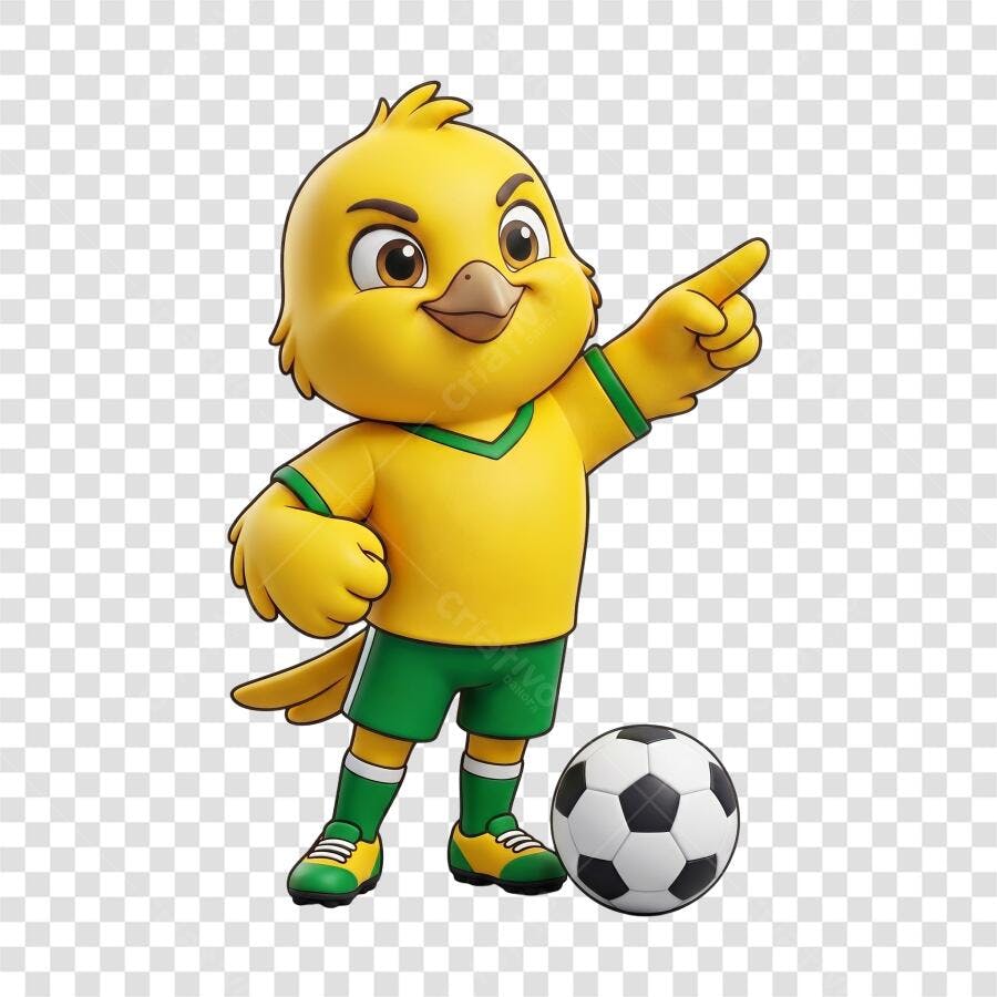 Personagem Ilustrado Canarinho Futebol Bola PNG Fundo Transparente