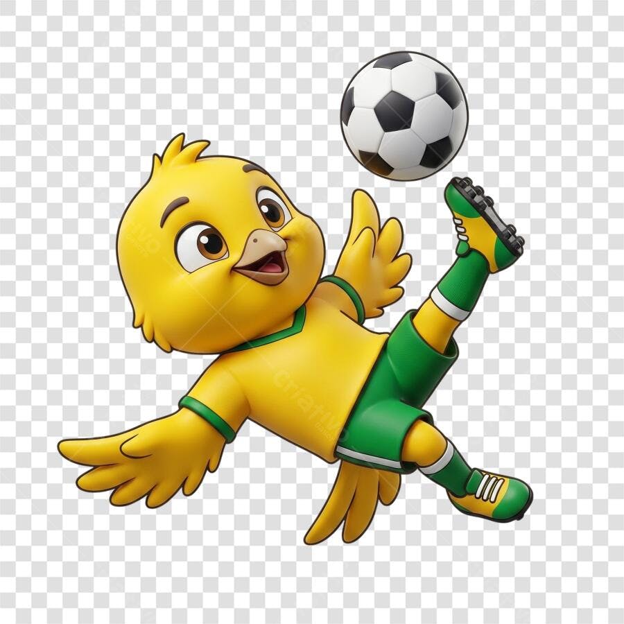 Personagem Ilustrado Canarinho Futebol Bola PNG Fundo Transparente