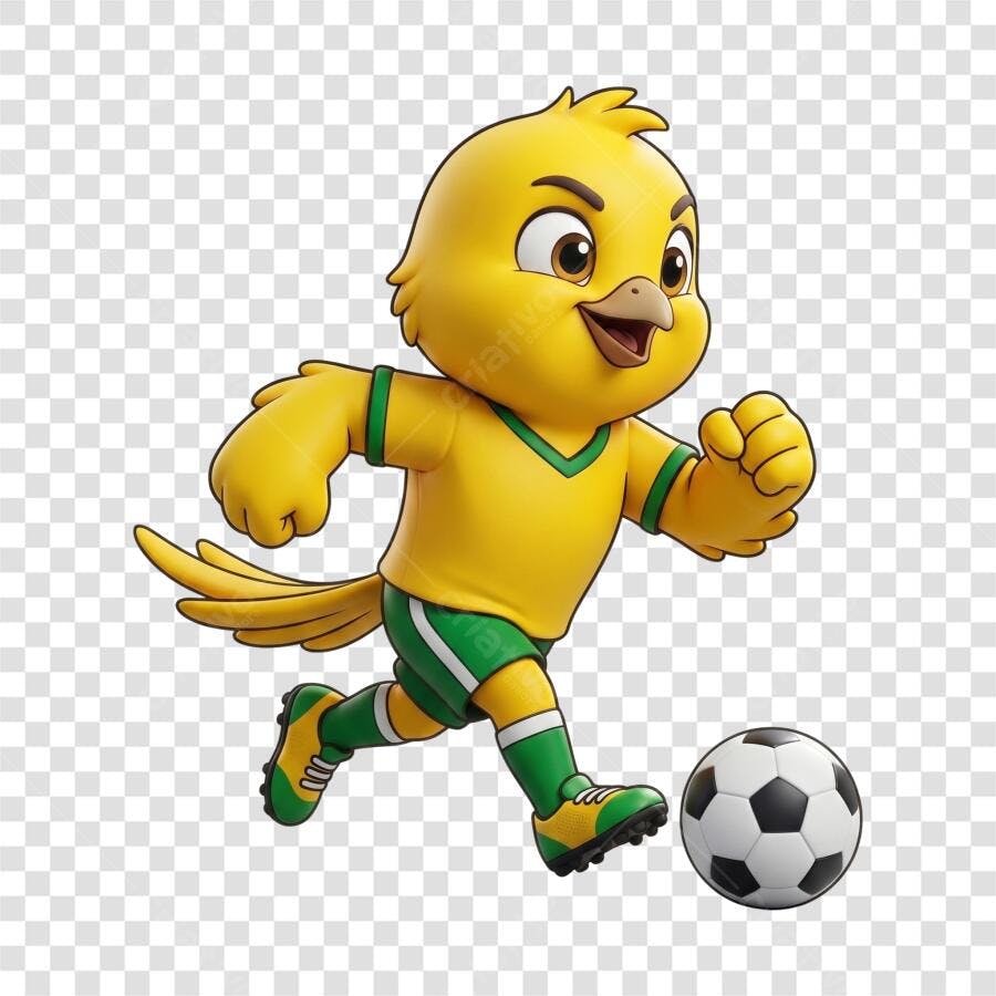 Personagem Ilustrado Canarinho Jogando Futebol PNG Fundo Transparente
