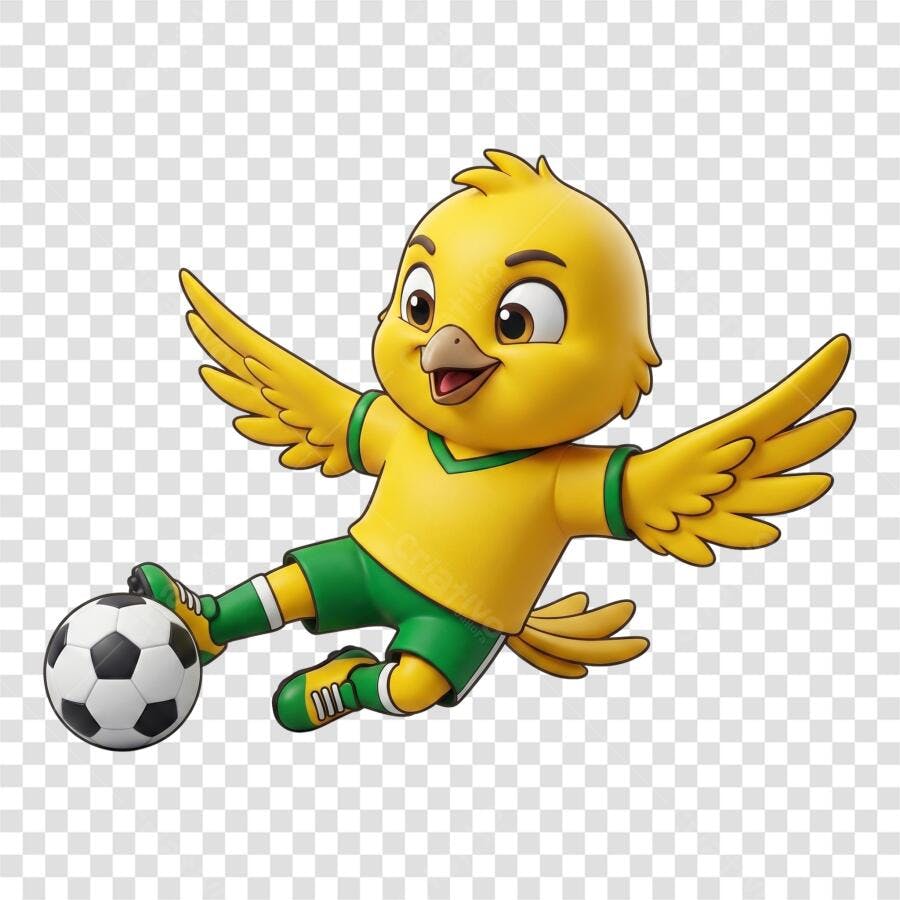 Personagem Ilustrado Canarinho Jogando Futebol PNG Fundo Transparente