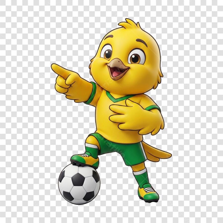 Personagem Ilustrado Canarinho Pistola Futebol PNG Fundo Transparente